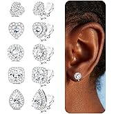 FASACCO 5Pairs Clip on Earrings for Women Non Pierced Diamond CZ Earrings Comfortable Silver Clip Earrings for Wedding and Dance Competitions Hypoallergenic