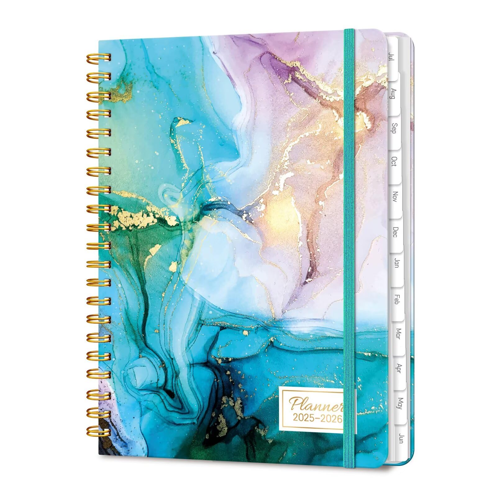 Photo 1 of Lonely Oak Academic Planner 2025-2026, Daily Weekly and Monthly Calendar Planner 6.18" x 8.5" with Tabs, Spiral School Year A5 Agenda from JUL.2025 to JUN.2026 for Student and Teacher (Cyan Marble)