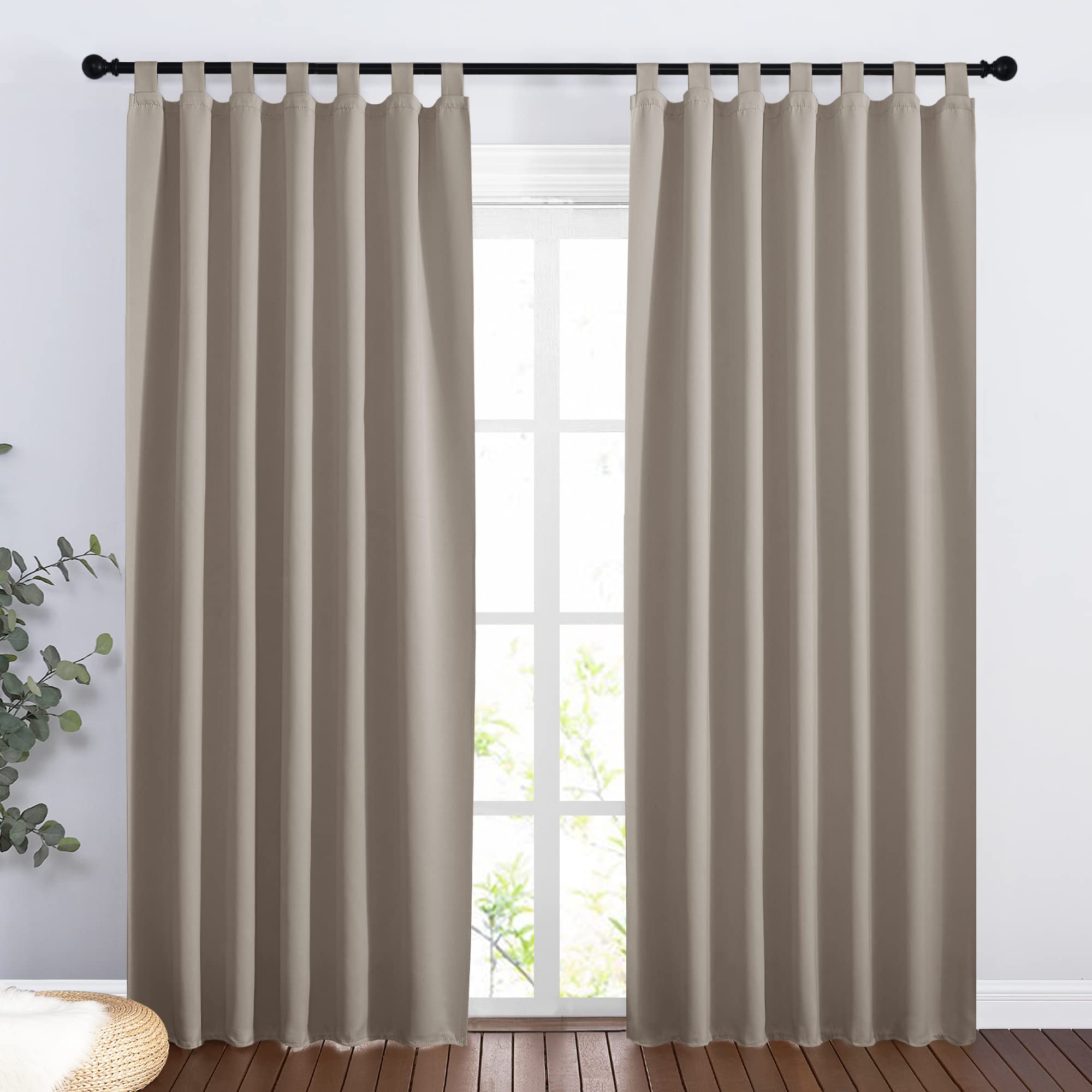 PONY DANCE Thermal Insulated Curtain Anti Cold - Blackout Curtain Light Solid Heavy Energy Saving Window Decoration with Tabs, 140 x 200 cm, Sand, 2 Panels