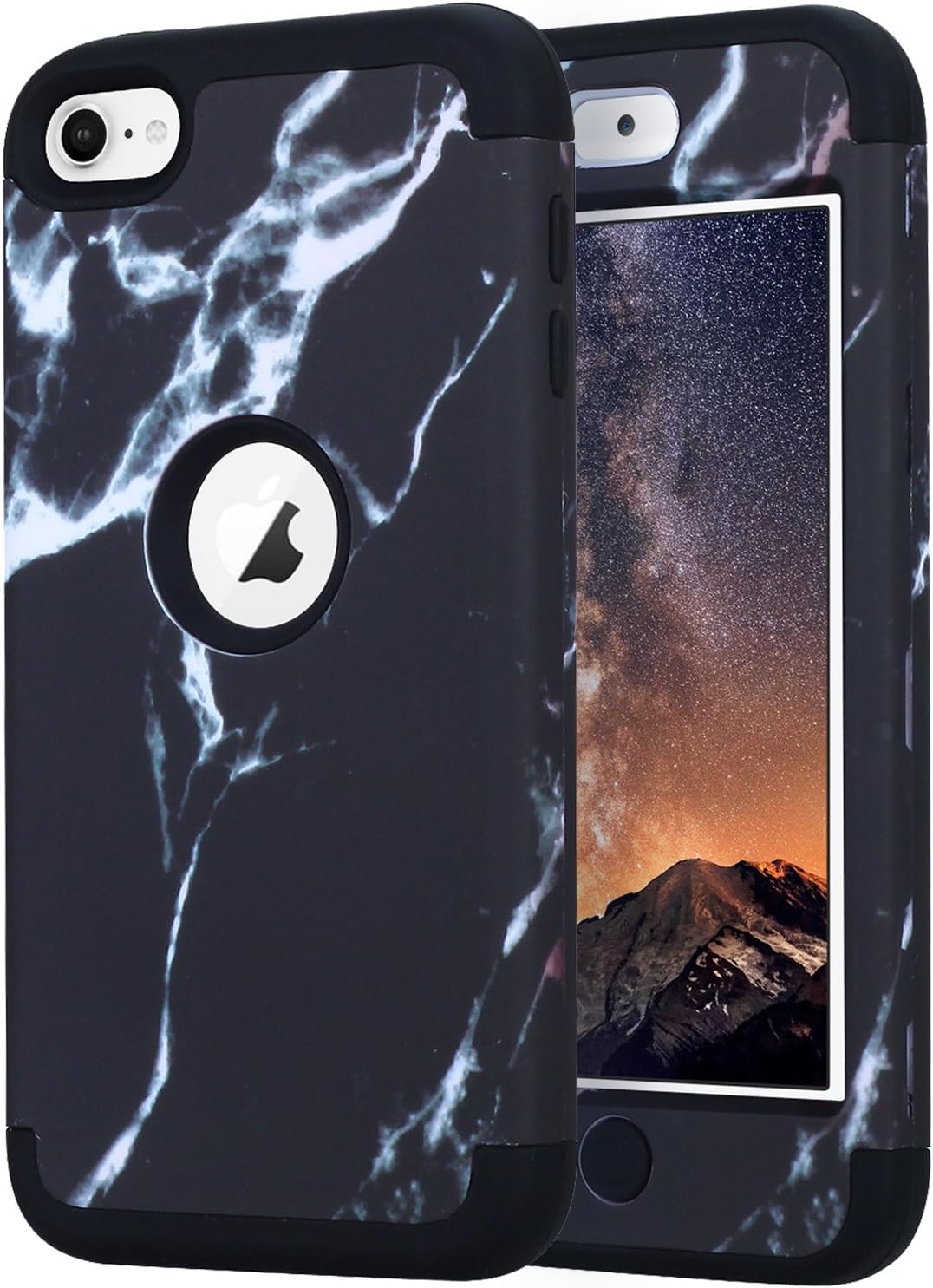 iPod Touch 5 Case,iPod Touch 6 Case,KZONO Heavy Duty High Impact Armor Case Cover Protective Pattern Case for Apple iPod Touch 5 6th Generation -Black Marble