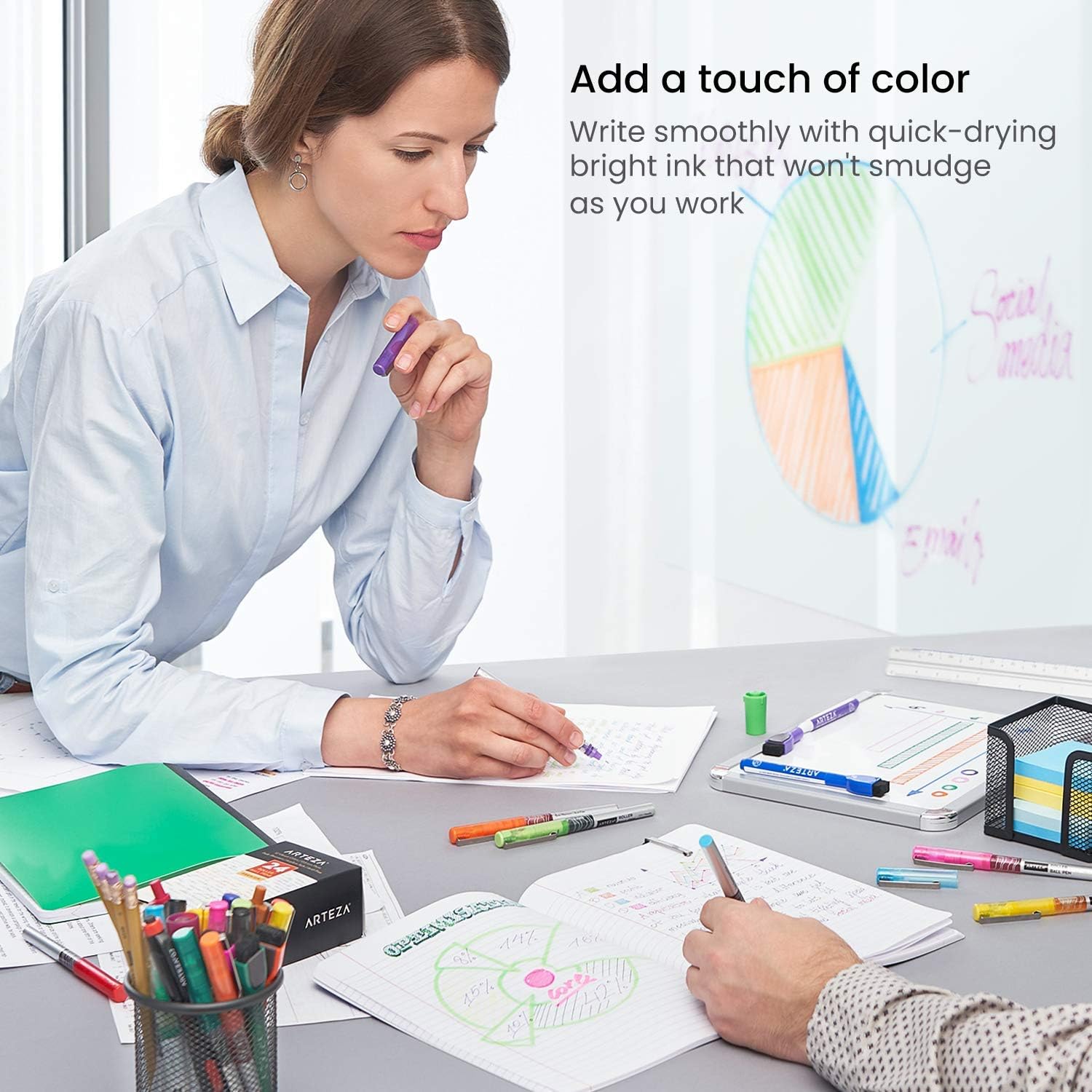 Arteza Rollerball Pens Fine Point, Set of 24 Colored Pens with Liquid Ink, Extra Fine 0.5 mm Needle Tip Pen, Make Precise Lines for Writing, Notetaking, and Drawing: Office Products