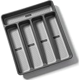 5-Compartment Silverware Organizer Tray with Icons for Kitchen Drawer | Non-slip TPR Linings，5-Compartment，High-quality Plastic，Fits Well In Standard Drawers，With Cutlery Icons