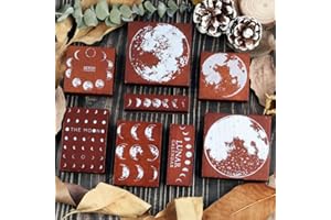 Dizdkizd Wooden Rubber Stamps, 8pcs Phases of The Moon Decorative Mounted Stamp, Vintage Seal with Changing Faces of The Moon for DIY Craft, Interest Research, Journal, Scrapbooking, Calendar