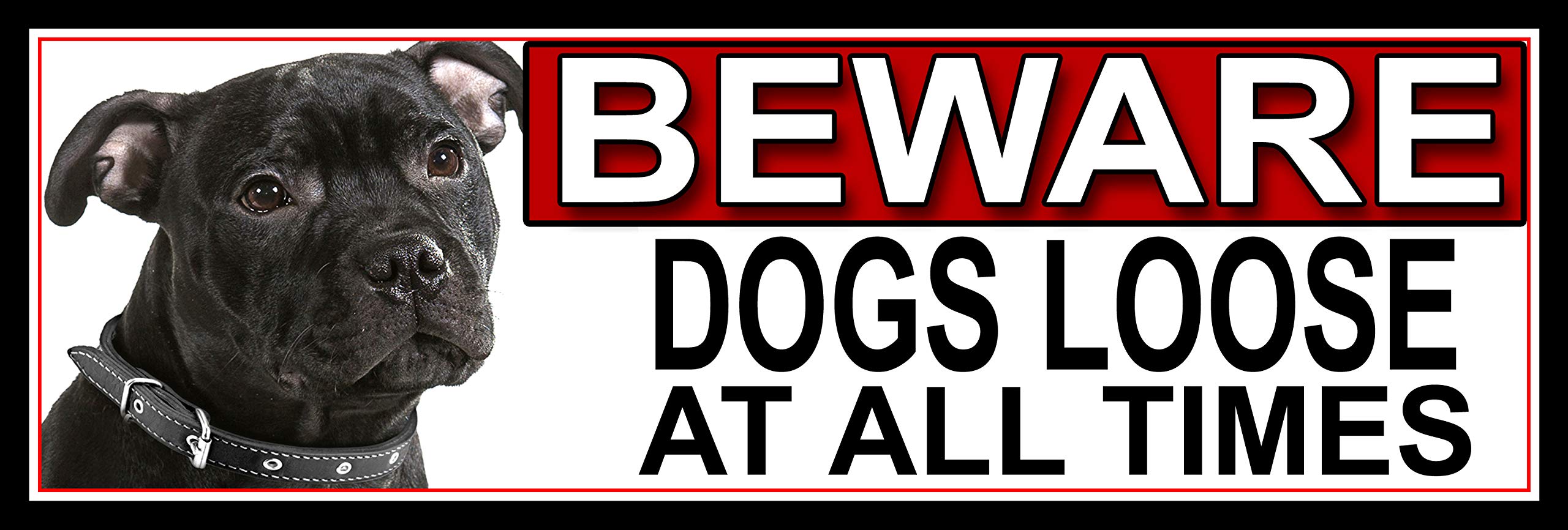 SHAWPRINT American Staffordshire BEWARE DOGS LOOSE AT ALL TIMES METAL GATE SIGN 266mm x 87mm. (362H2)