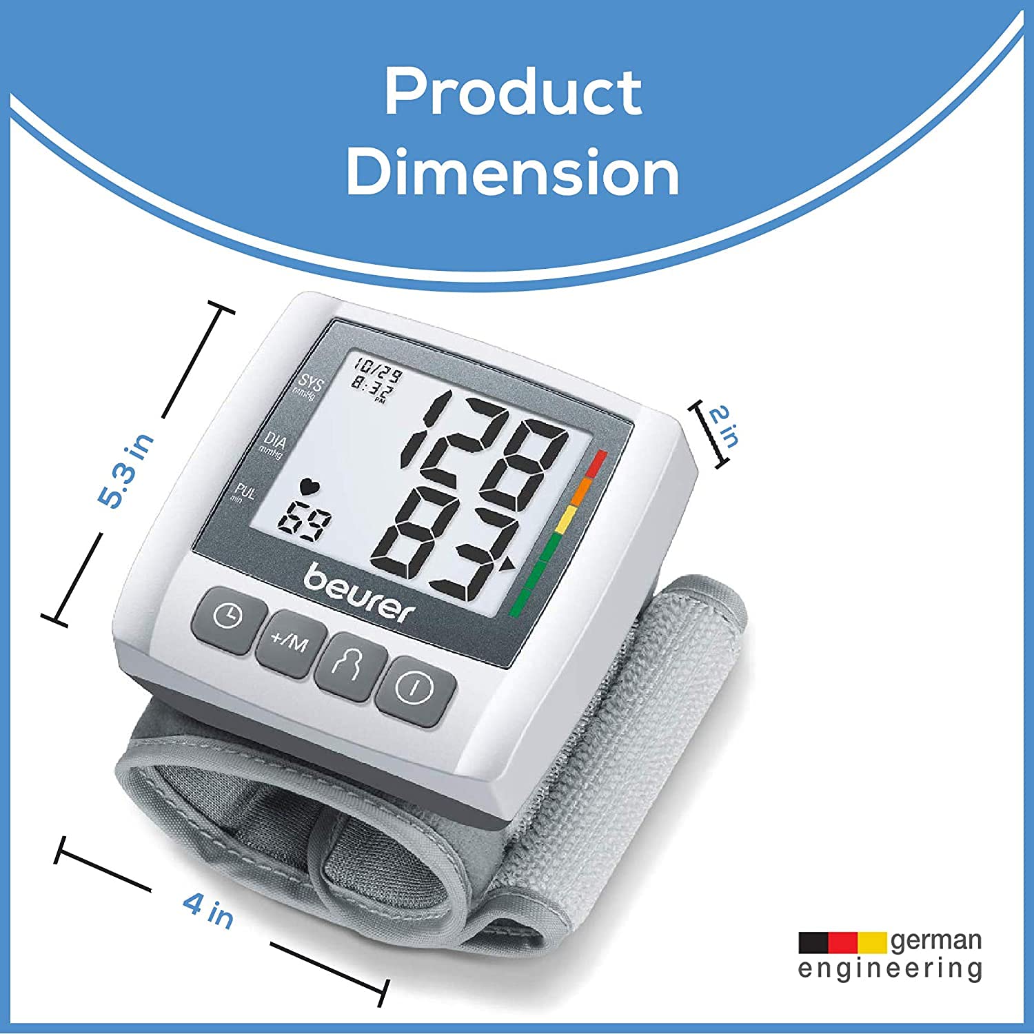 Beurer Wrist Blood Pressure Machine with Adjustable Blood Pressure Cuff - Automatic & Digital Wrist Blood Pressure Monitor, 2x60 Memory Reading, XL LCD Display - Home BP Monitor, BC30
