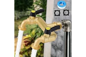 ATAOSGR Heavy Duty Brass Outdoor Faucet, 2-Way Garden Faucet, NPT 1/2" Male Inlet and GHT 3/4" Male 2-Way Spout with 2 Separate Valve Switches, Horizontal 2-Way Solid Brass Faucet