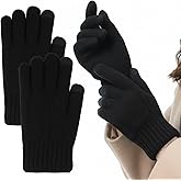 Jxiwfvl Warm Gloves for Women, Winter Gloves Black Knit Touchscreen Gloves Soft Thick Fleece Lined Glove Elastic Cuff Windproof Thermal Glove for Women Men Cold Weather