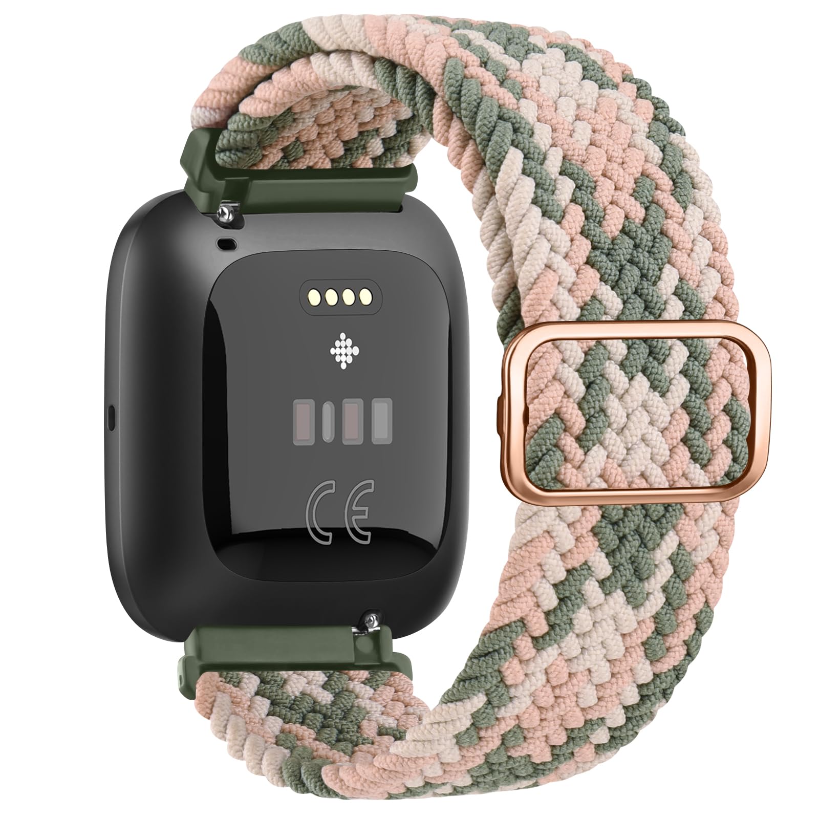 Braided Stretchy Straps Compatible with Fitbit Versa 2 Straps for Women Men,Fitbit Versa Strap,Soft Stretchy Adjustable Nylon Breathable Strap for Fitbit Versa 2/Versa/Versa Lite/SE (Rose&Green)