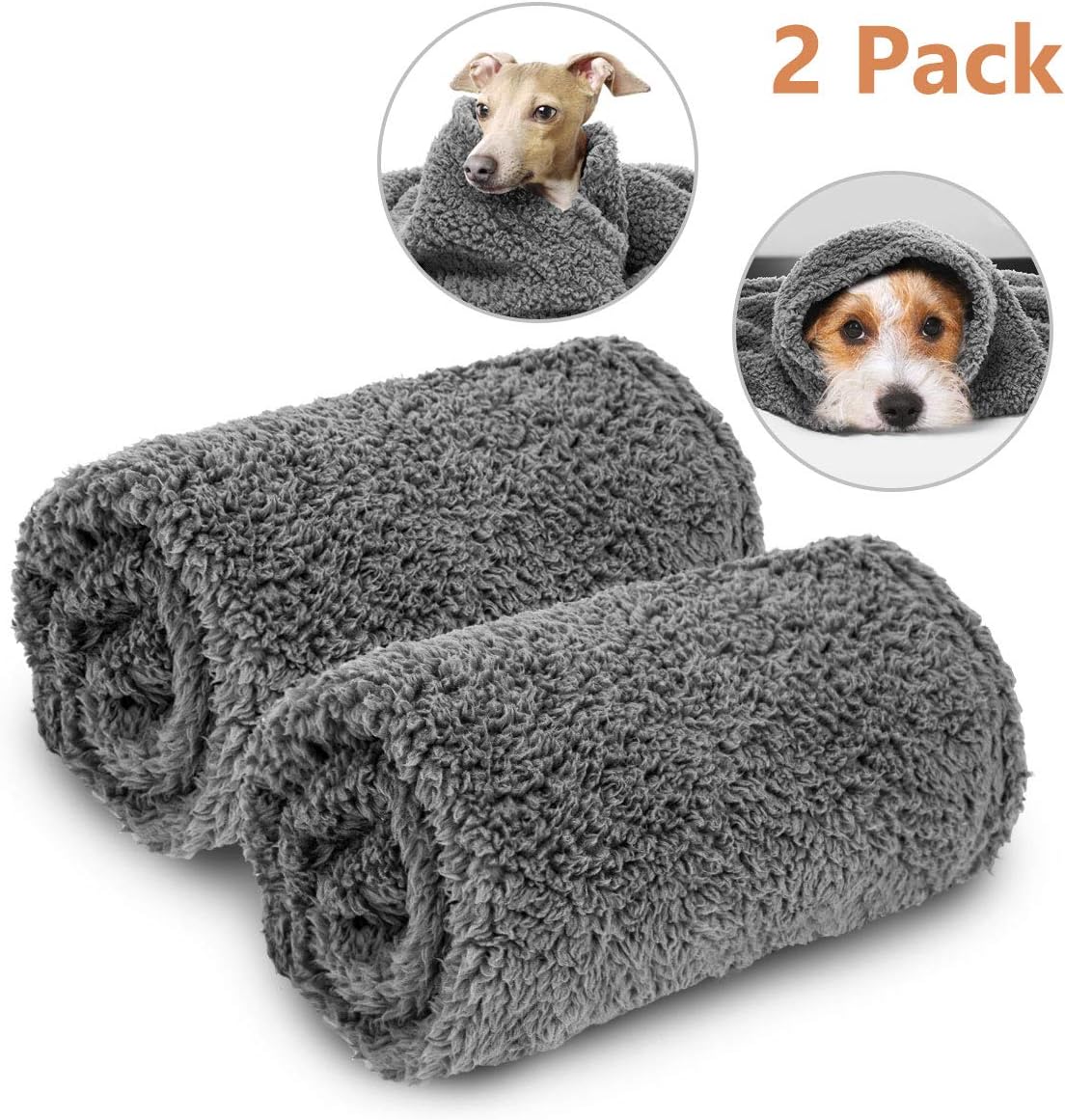 AIPERRO 2 Pack Premium Fluffy Fleece Dog Blanket, Soft and Warm Gray Pet Throw Blankets Bed Couch Car Seat Cover Washable for Puppies and Cats, Large : Pet Supplies