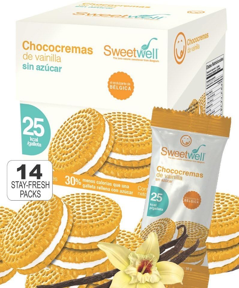 Sweetwell Sugar Free Sandwich Cookies, Vanilla - 56 units (14 bags of 4 units).