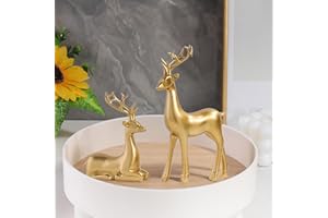 2PC Christmas Reindeer Figurines, Reindeer Sculpture Resin Christmas Elk Statues Home Office Decorative Displays for Living R
