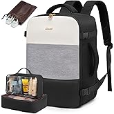 LOVEVOOK Travel Backpack for Women, Carry On Backpack Flight Approved with 3 Packing Cubes,TSA Personal Item Travel Bag Fits 15.6” Laptop,Weekender Hiking Business Luggage Daypack Beige Grey Black