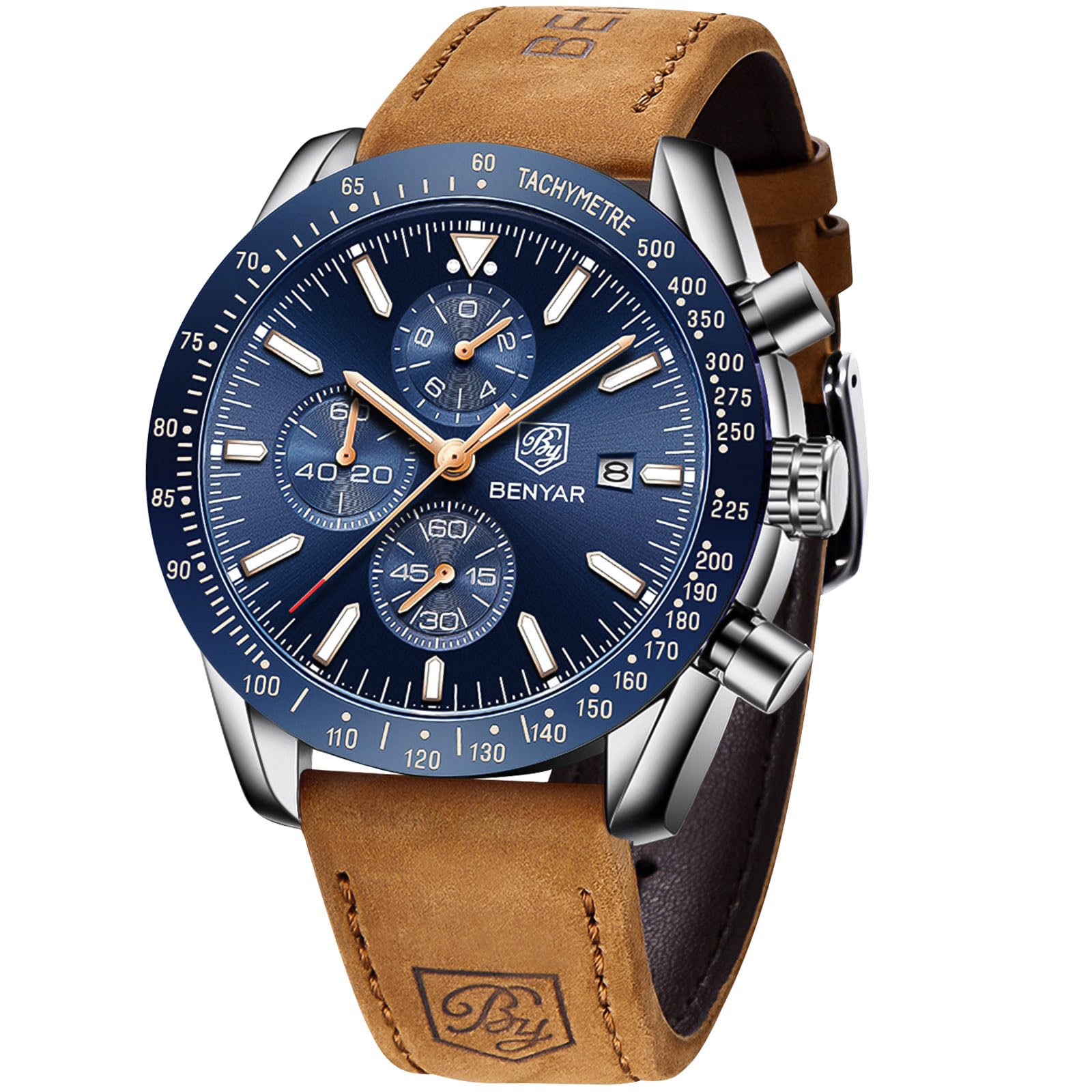 BY BENYAR Mens Watch Analog Quartz Chronograph Waterproof Men's Wrist Watches Business Work Casual Watch Unique Elegant Gifts for Men