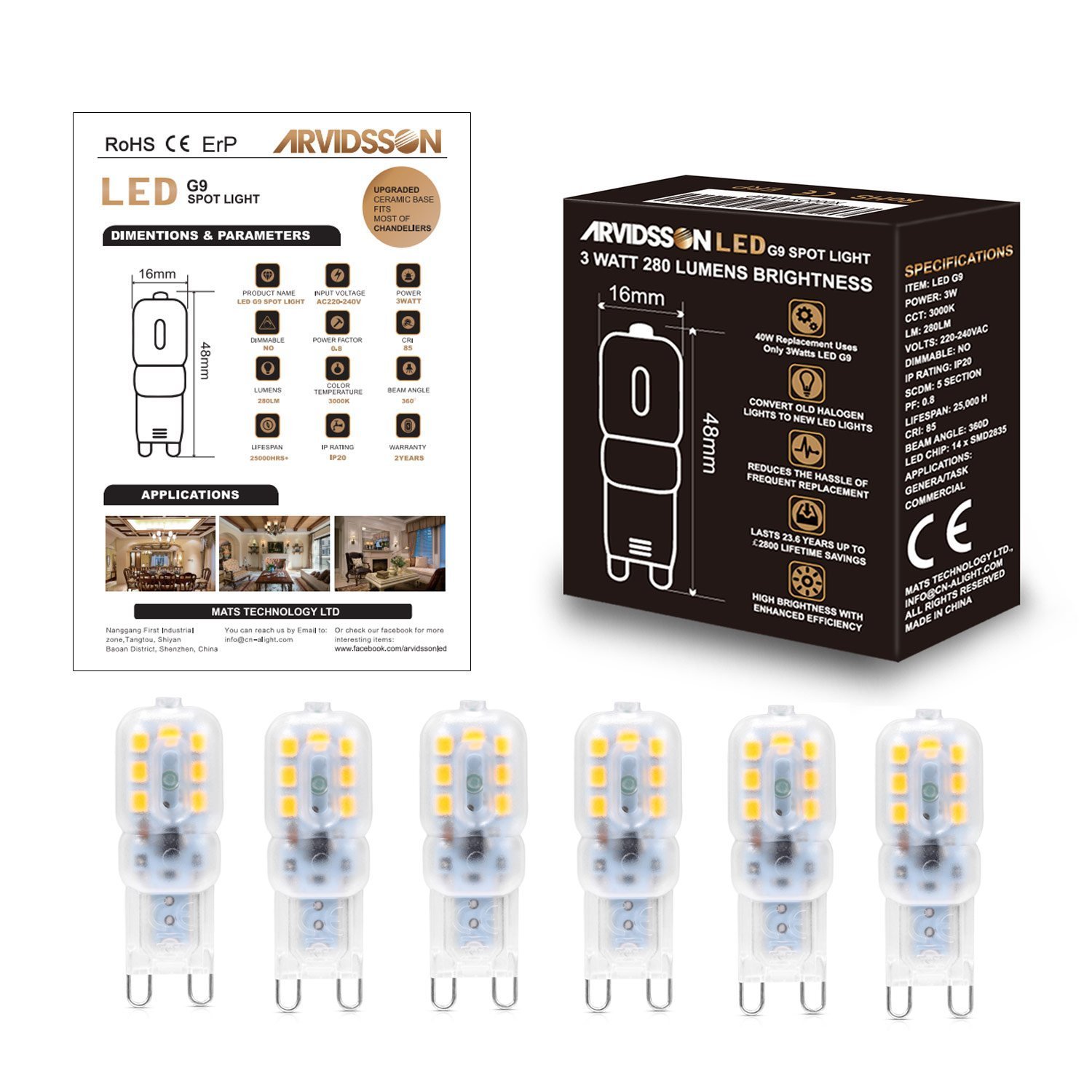 Arvidsson G9 - Bombilla led, plástico, G9 3w, G9 3.00W 230.00V: Amazon.es: Iluminación