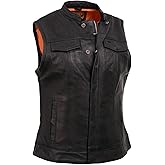 Milwaukee Leather MLL4512 Women’s Lashes Black Leather Club Style Motorcycle Rider Vest w/Concealed Closure