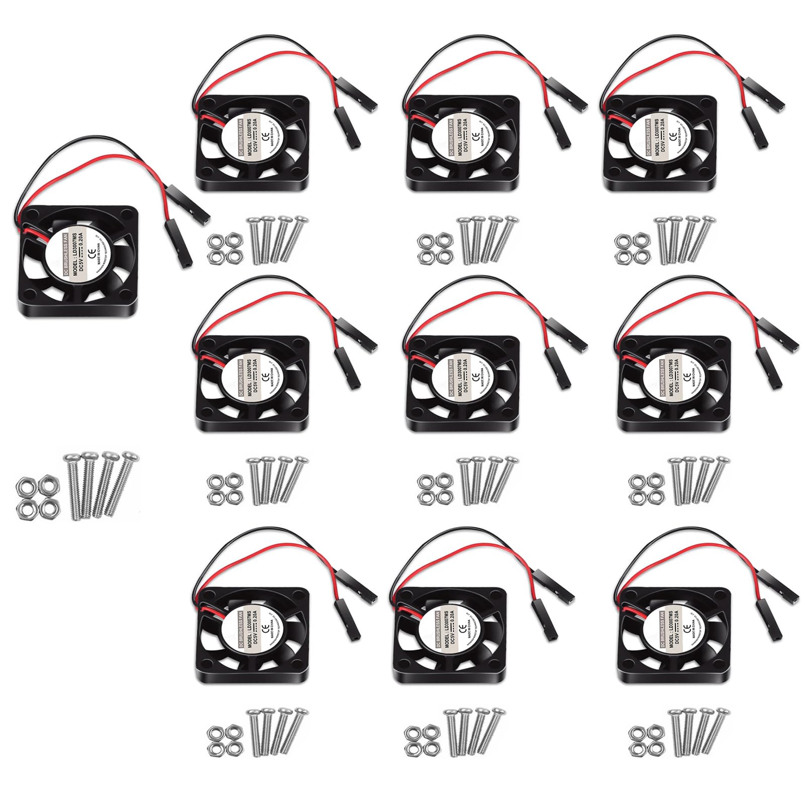 10pcs 3007 Brushless Cooling Fan - 30x30x7mm, Quiet 3.3V/5V DC Fan for Raspberry Pi 4, 3B+, 2, B+, Zero/Zero W, Robot Projects