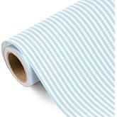 WRAPAHOLIC Kraft Striped Wrapping Paper Roll - 17 Inch x 16.5 Feet - Classic Sky Blue and White Stripe Wrapping Paper for Baby Shower, Birthday, Wedding