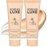 Color Changing Foundation Makeup, Lightweight Liquid Face Base, Buildable Light to Medium Coverage, Natural Finish, Easy Blend, Medium,2PCS