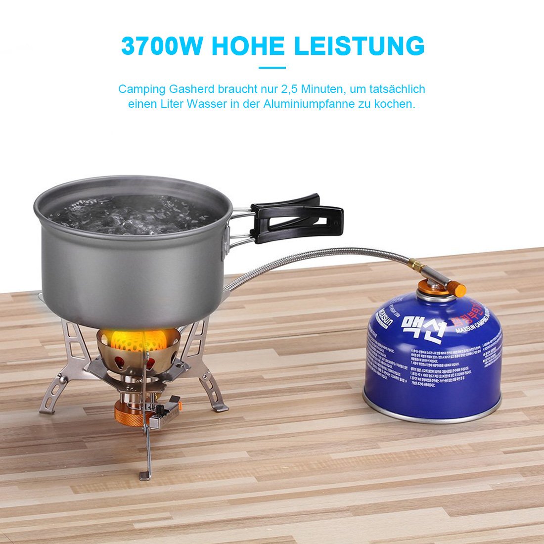 Camping Gasherd Portable 3700W Big Power Winddicht Campingkocher Faltbar mit Bequeme Piezo Zündung, Durable Split Ofen Herd mit Tragetasche für Outdoor Kochen, Camping, Backpacking-Silber