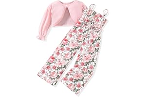 HINTINA Toddler Little Girl 2 Piece Outfits Long Sleeve Ribbed Knitted Cardigan And Sleeveless Jumpsuit