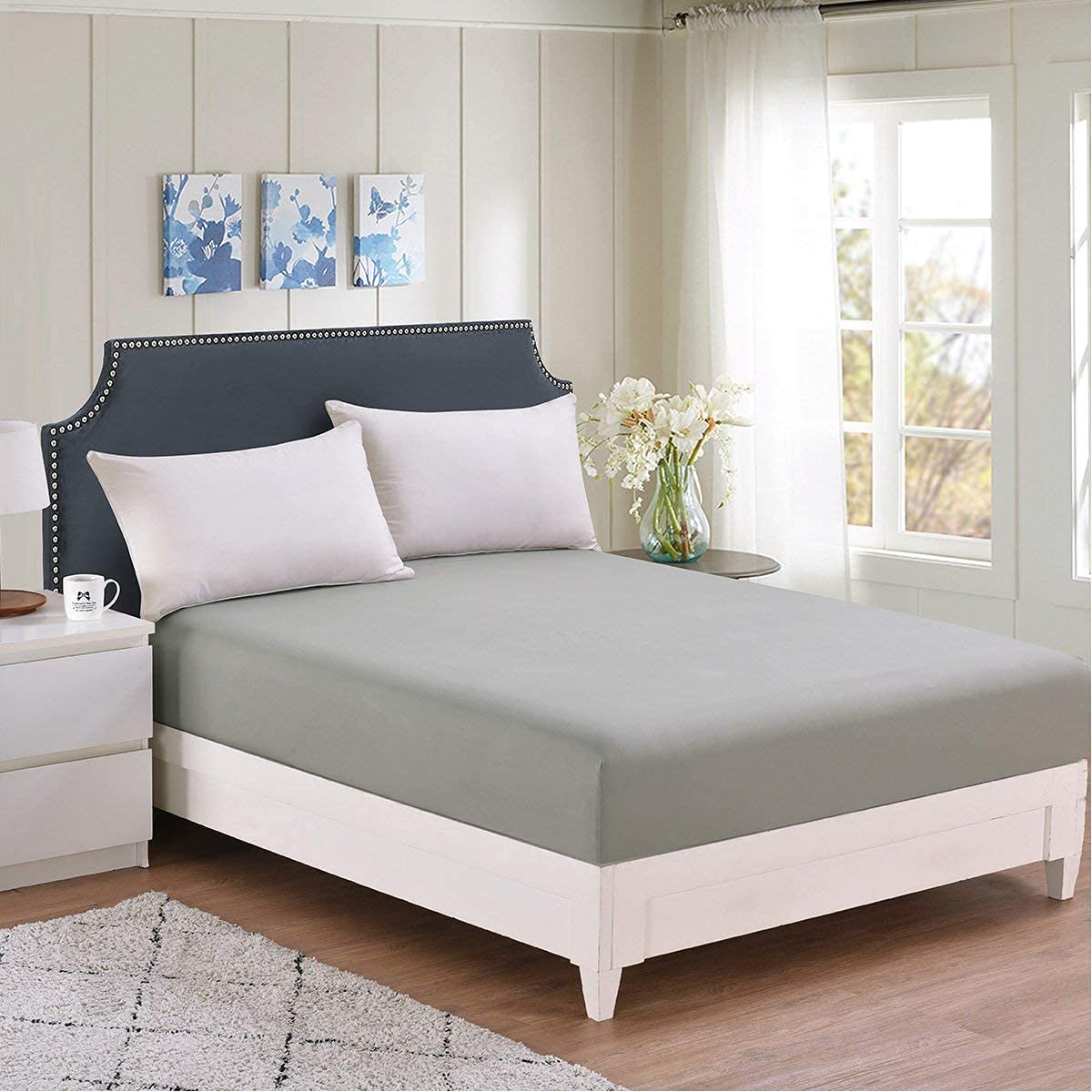 Extra Deep 16” / 40cm Fitted Sheet 100% Egyptian Cotton 200 Thread Count Luxury Hotel Quality Soft Sateen Bed Sheets Double King Super King Size (Silver Grey, Double)