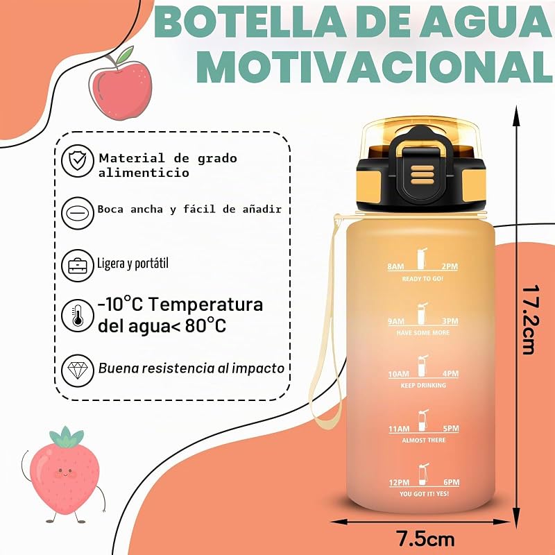 Garrafa de água, cantil infantil de 500ml, à prova de fugas, garrafa de água para crianças em idade escolar, com slogan motivador, fácil de limpar, cantil com palha, para a escola, cantina, campismo, corrida
