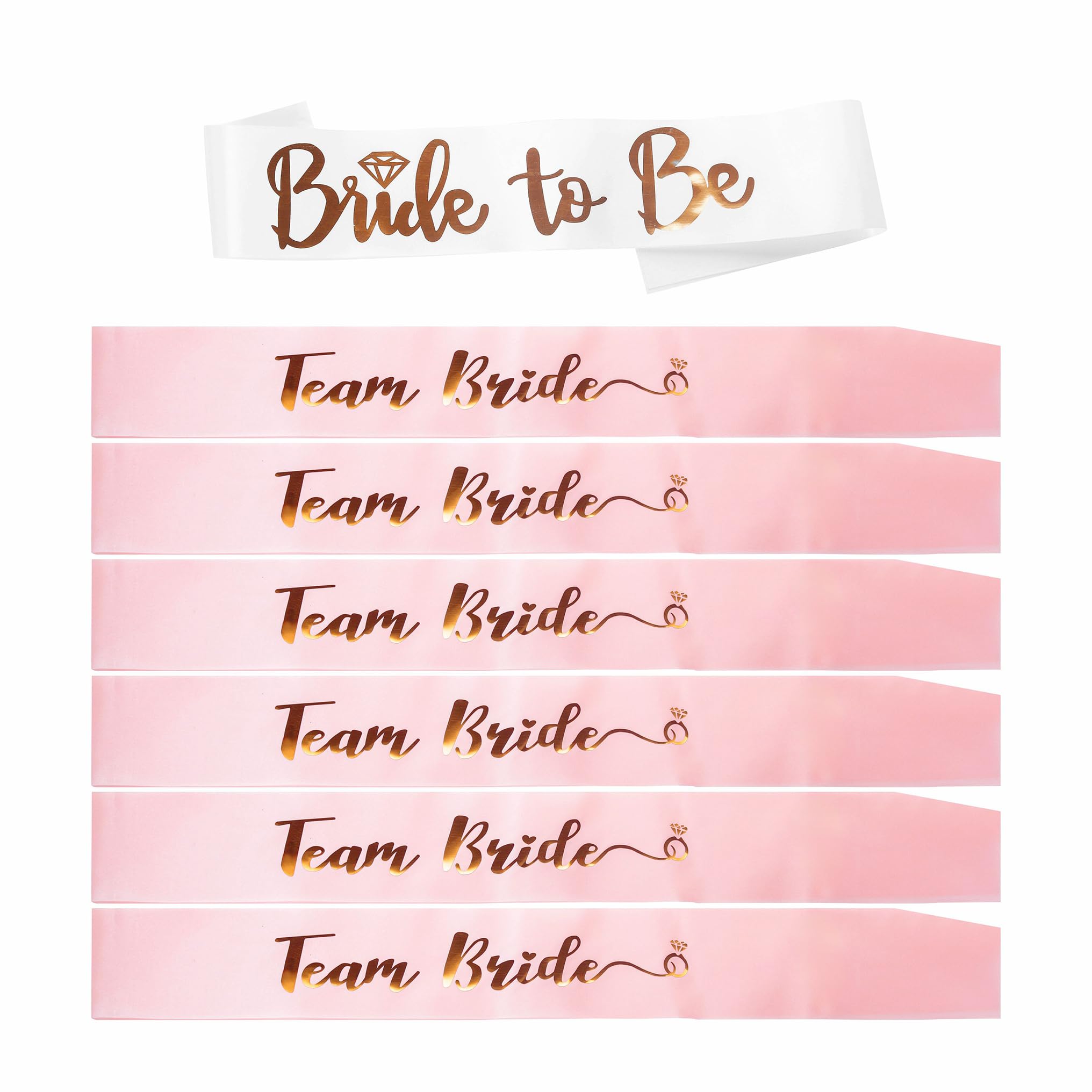 Hen Party Sashes Accessories Set Bride to Be Sash White & 6 x Team Bride Sash Pink, Hen Do Sashes Wedding Bride and Team Bride Sashes Accessories for Bridal Shower Hen Party Decorations