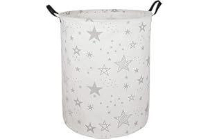 ACMUUNI 19.7" Inch Round Kids Laundry Clothes Hamper Laundry Basket with Handles,Baby Toys Storage Organizer Bins Laundry Gift Basket for Boys and Girls Room, Bedroom Decorate(Grey Star)