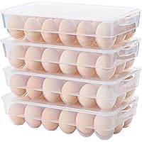 Clear Plastic Egg Holder for Refrigerator, Stackable Egg Storage Trays With Lid & Handles, Plastic Egg Box Carrier 4 Pack, BP