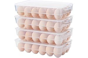 ZHENFAN Clear Plastic Egg Holder for Refrigerator, Stackable Egg Storage Trays With Lid & Handles, Plastic Egg Box Carrier 4 Pack, BPA-Free Egg Storage Container for 18 Eggs