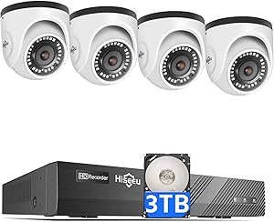 4K PoE Security Camera System, Hiseeu 8CH PoE Surveillance NVR Kit with 3TB HDD, 4Pcs 4K 8MP Waterproof IP Dome Camera 1-Way Audio Support, Wired Home Security System No Monthly Fee, 30-Days Recording