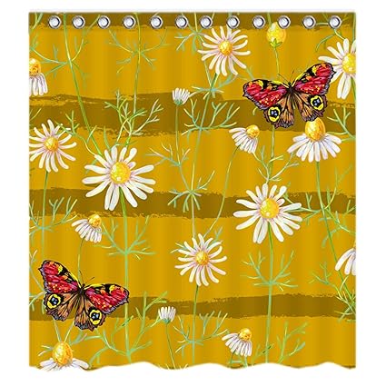 Amazon Com Chamomile Flowers Butterfly Shower Curtain Polyester