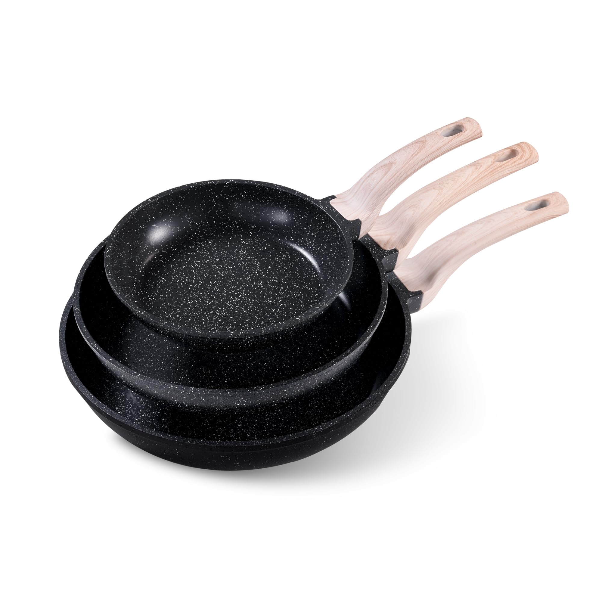Photo 1 of CAROTE Non Stick Frying Pans,Nonstick Granite Fry Pan Egg Pan Omelet Pans, Stone Cookware Chef's Pan, PFOA Free, Black Granite, 8"+10"+12”