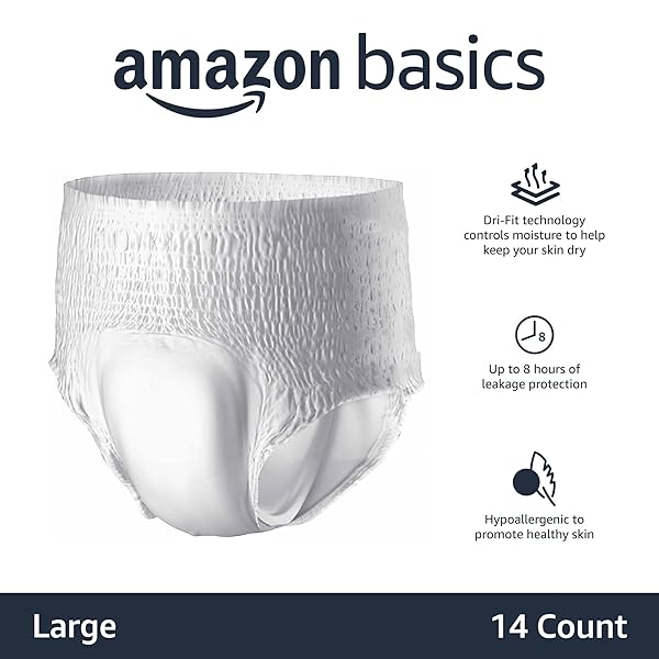 AMAZON BASICS UNISEX PROTECTIVE UNDERWEAR, OVERNIGHT ABSORBENCY, LARGE, 14 COUNT, (1 PACK OF 14)
