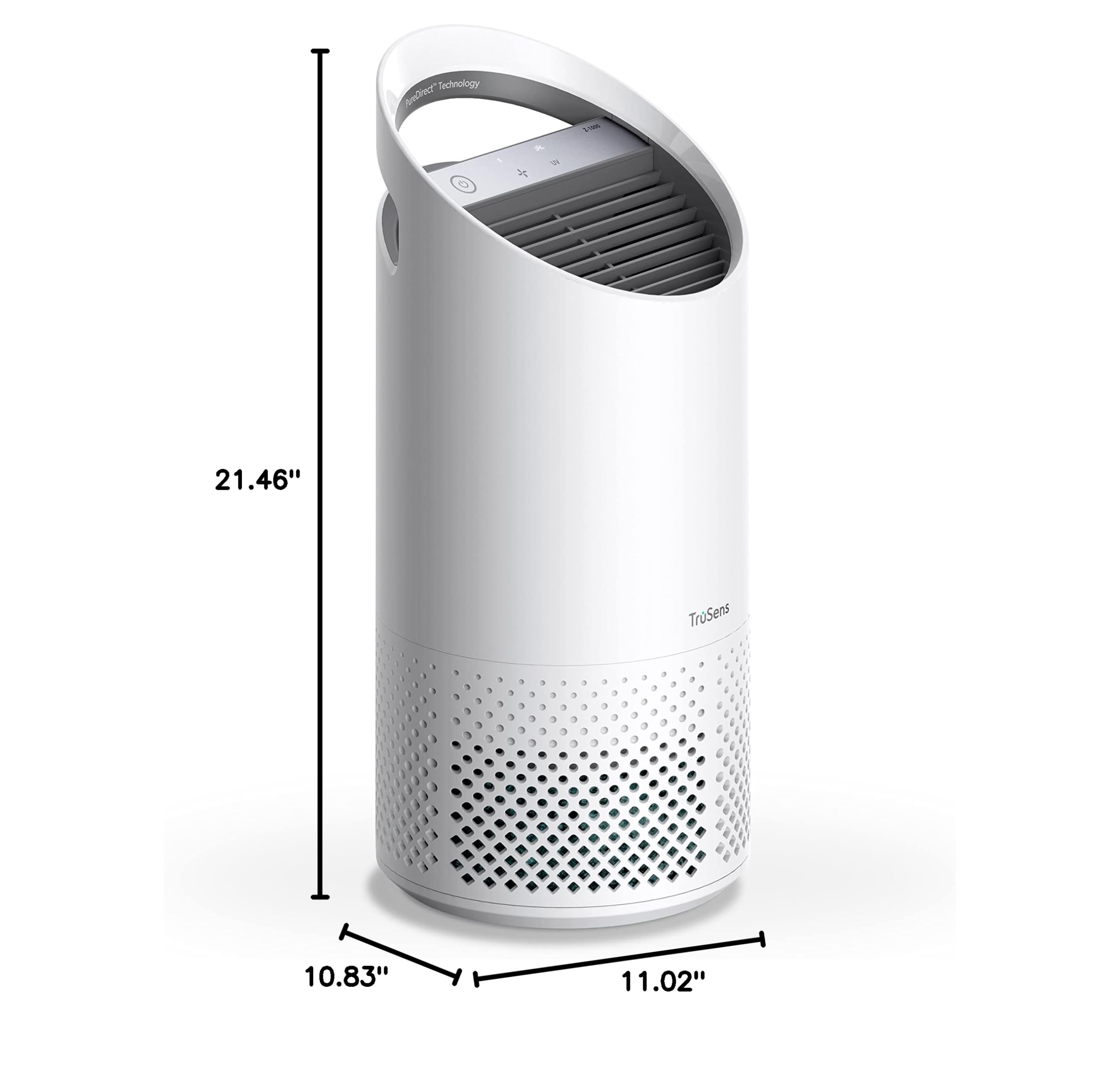 TruSens Air Purifier with UV-C Light + HEPA Filtration | Small | Portable Handle | Simple Touch | Speed Control | White