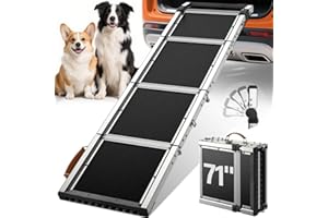 QUIETEX 𝟐𝟎𝟐𝟓 𝐔𝐩𝐠𝐫𝐚𝐝𝐞𝐝 Extra Long 71”Dog Ramp for Car with Adjustable Head, Folding Pet Ramp for Large Dogs with Non-Slip Surface Dog Ramps Up to 330 lb for Car SUV Truck Bed Couch
