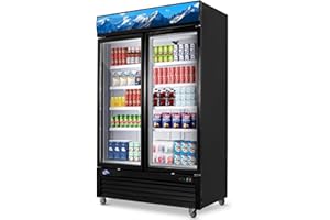 kalifon Commercial Glass 2 Door Display Refrigerator 49 Cu.Ft Beverage Cooler Merchandiser Upright with LED Light for Home Restaurant Grocery Stores