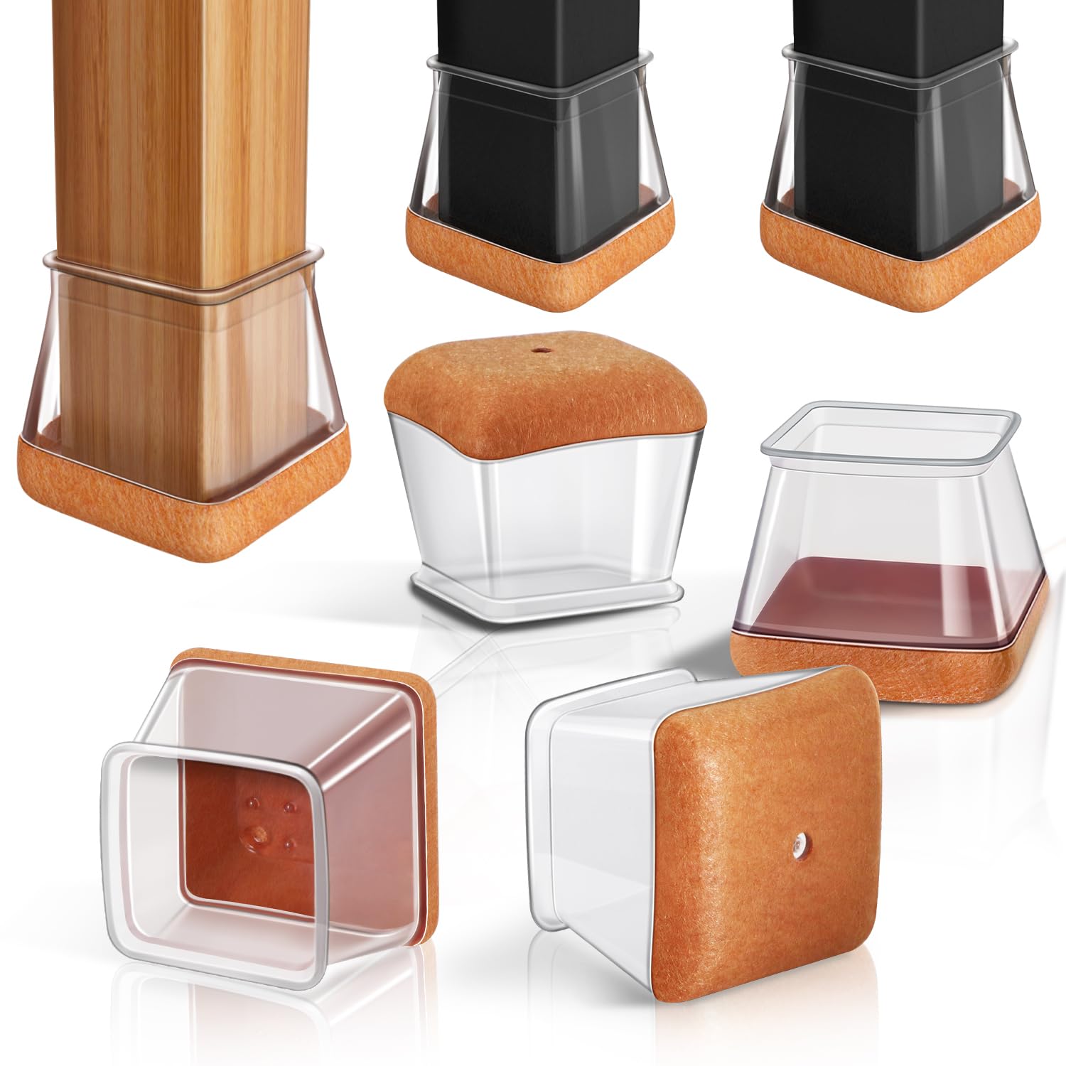 Photo 1 of PISAO 24 Pcs Chair Leg Floor Protectors Square, Silicone Chair Leg Protectors Caps Covers for Hardwood Floors, Furniture Pads Sliders with Wrapped Felt Bottom Large (Fit:1.1"-1.5")