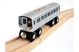 MUNI PALS Munipals New York City Subway Wooden Railway (B Division) J Train/Nassau Street Express–Child Safe and Tested Wood Toy Train
