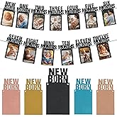 1St Birthday Photo Banner for Baby from Newborn to 12 Months,First Birthday Decorations Boy or Girl Monthly Milestones Garland,4X6,5X7 Paper Photo Banner Pre-Strung with Frame(Black photo frame)
