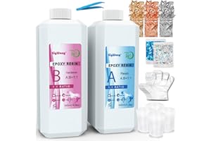 SIGWONG Epoxy Resin Clear Crystal Coating Kit 40oz - 2 Part Casting Resin for Art, Craft, Jewelry Making, River Tables, Bonus Gloves, Measuring Cup, Wooden Sticks, Dropper, Gold Foil Flakes and Tweezers