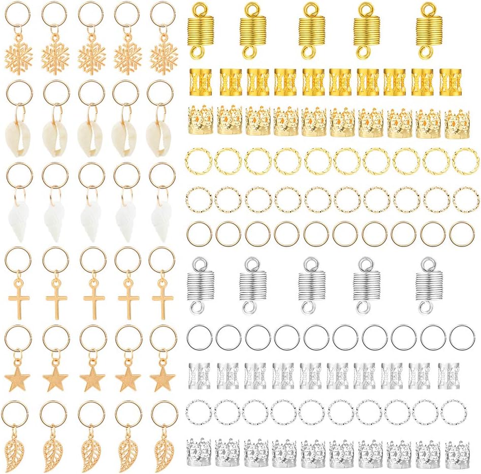 Vathery 130 Pcs Hair Rings Braid, Dreadlocks Metal Hoops, Hair Loop Clips Hair Cuffs Decoration Accessories