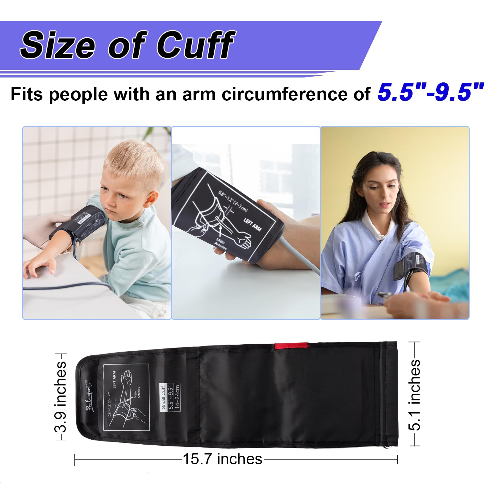 Small Pediatric Blood Pressure Cuff for Kids, Slim Arm, Child BP Cuff (5.9-9.5 Inches Arm Circumference), Replacement Cuff with 8 Connectors, Compatible with Most Monitors