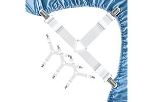 FEELATHOME 4 PCS Bed Sheet Straps – Adjustable Corner Clips to Keep Fitted Sheets in Place – Mattress Sheet Holders and Suspenders – Fits Twin, Queen, and King Size Beds