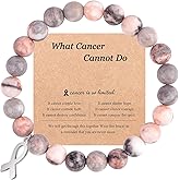 Long tiantian Breast Cancer Bracelet Natural Stone Beaded Bracelet Inspirational Pink Ribbon Cancer Awareness Bracelets Gifts for Woman With Message Card