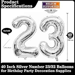 Silver 23 Number Balloons, 40 Inch Giant Number 23