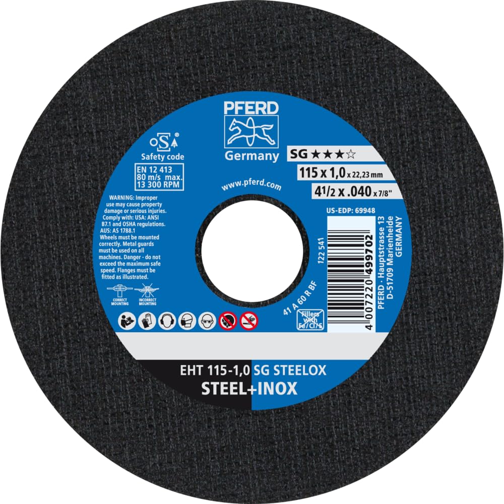 Pferd August Rüggeberg GMBH & Co. KG 61340412 Cutting Disc for Sheet Metal D.115 mm Stärke 1 mm PFERD Bohrung 22,23 mm