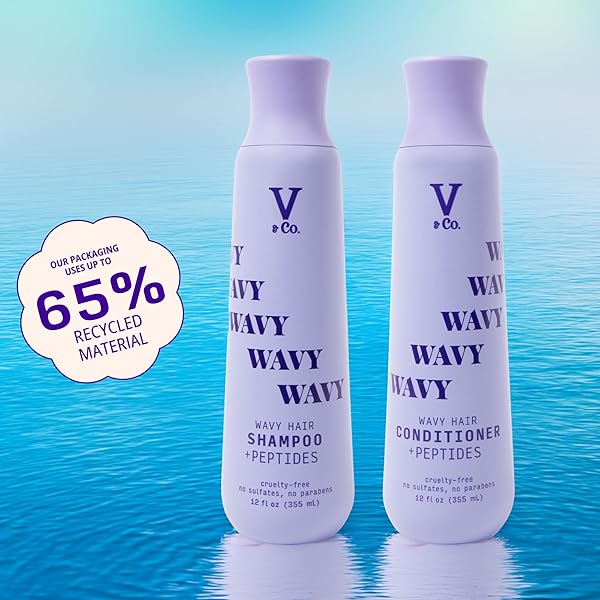 V&CO. BEAUTY WAVY HAIR NOURISHING CONDITIONER WITH PEPTIDE TECHNOLOGY, 12 OZ, SULFATE FREE CONDITIONER FOR WAVY HAIR, GENTLE, COLOR SAFE CONDITIONER