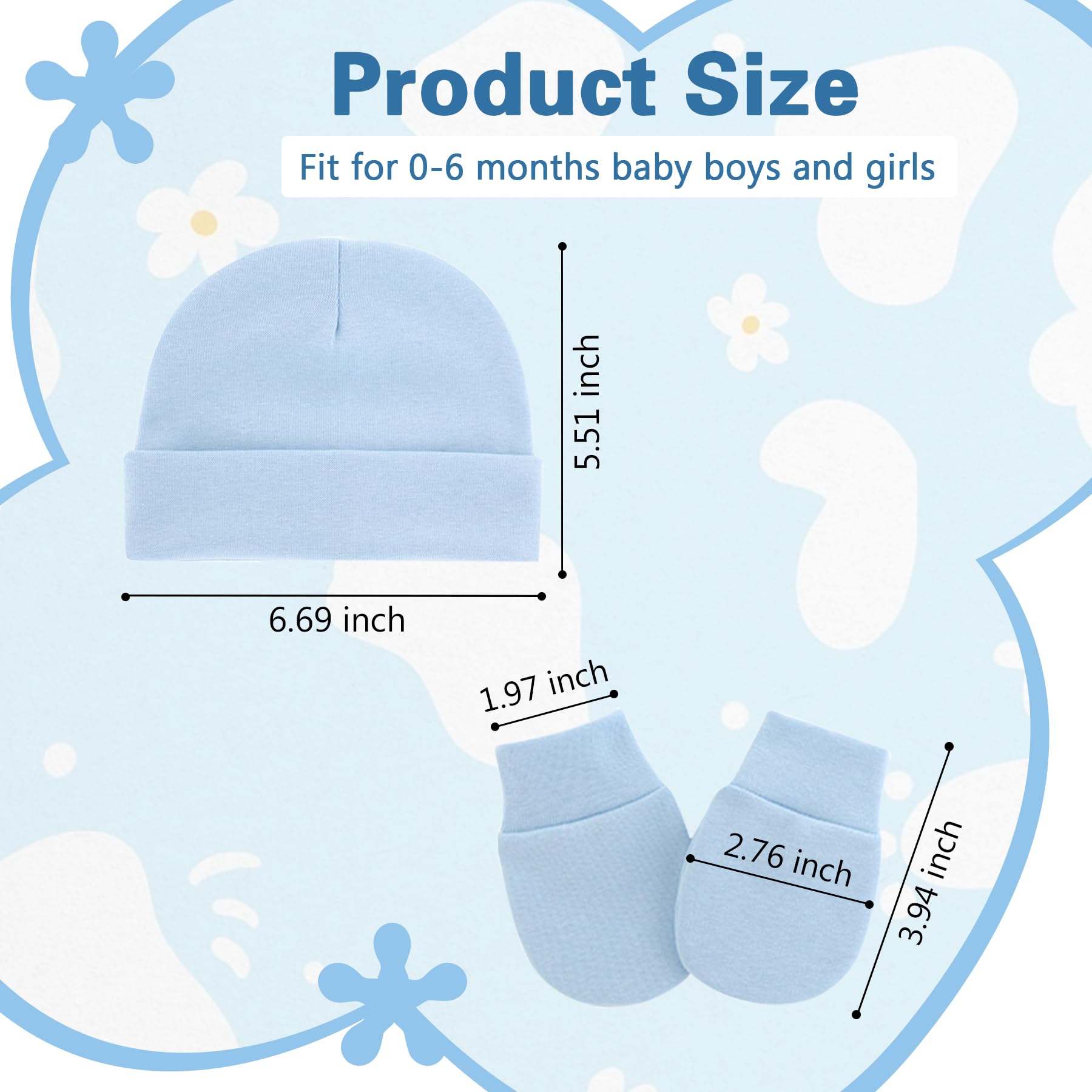 Zando Baby Hats and Mittens Newborn Hospital Hat Essentials Warm Knit Beanie Safety Anti-Scratch for Boys Girls 0-6M