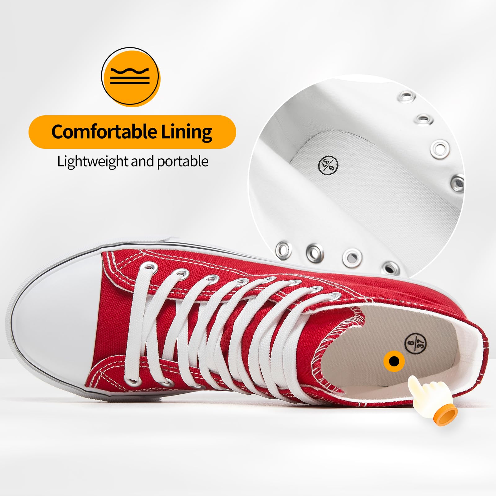 ZGR Women's High Top Canvas Sneakers - Lace-Up Casual Tennis Walking Shoes, Breathable & Comfortable